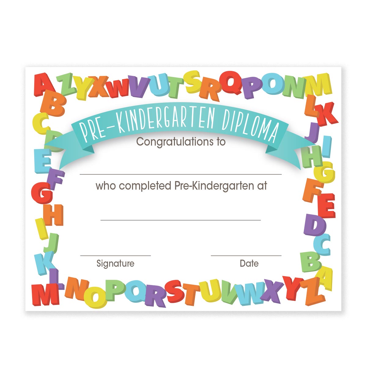 8.5 in x 11 in Pre-Kindergarten/Alphabet Diplomas, pkg of 30 | Graduation Authority for Pre K Diploma Printable Free