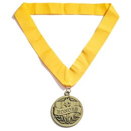 3 in Diameter Honors Molded Gold Medallion with 15 in Yellow-Gold Ribbon