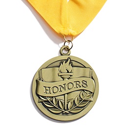 3 in Diameter Honors Molded Gold Medallion with 15 in Yellow-Gold Ribbon