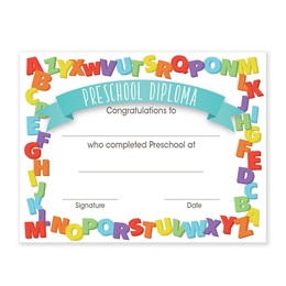 8.5 in x 11 in Preschool/Alphabet Diplomas, pkg of 30