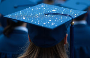 grad cap in rain